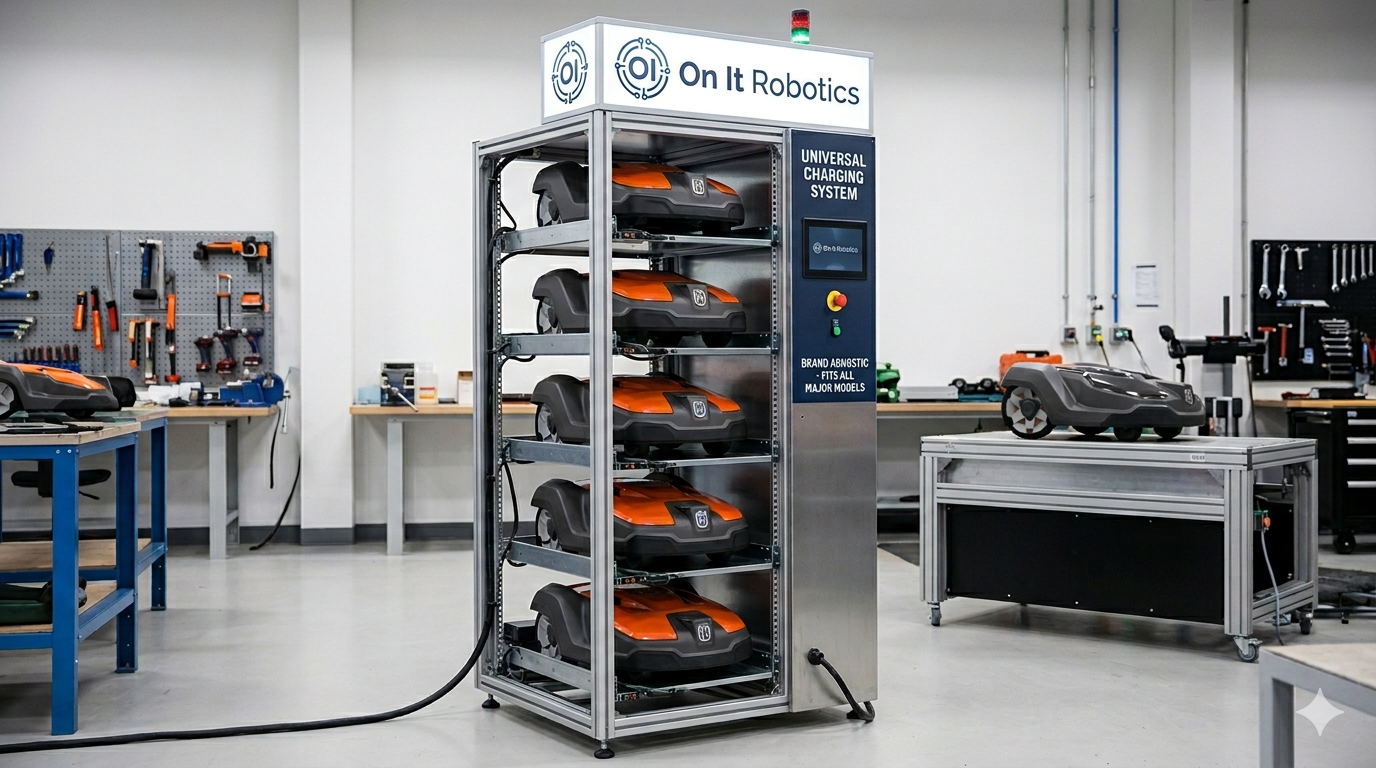 The Universal 5-Bay Charging Rack — On It Robotics garage hardware